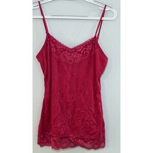 Y2K Hot Pink Crinkle Lace Cami Tank Top Maurices Sz Med Barbie Cottagecore